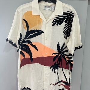 Cubavera White Sunset Palm Short-Sleeve Button-Up Shirt
